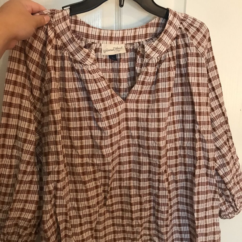 Universal Thread Brown Plaid Gingham Blouse